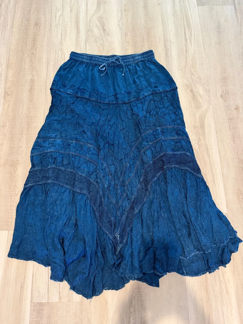 Bohemian Tiered Midi Skirt in Deep Blue